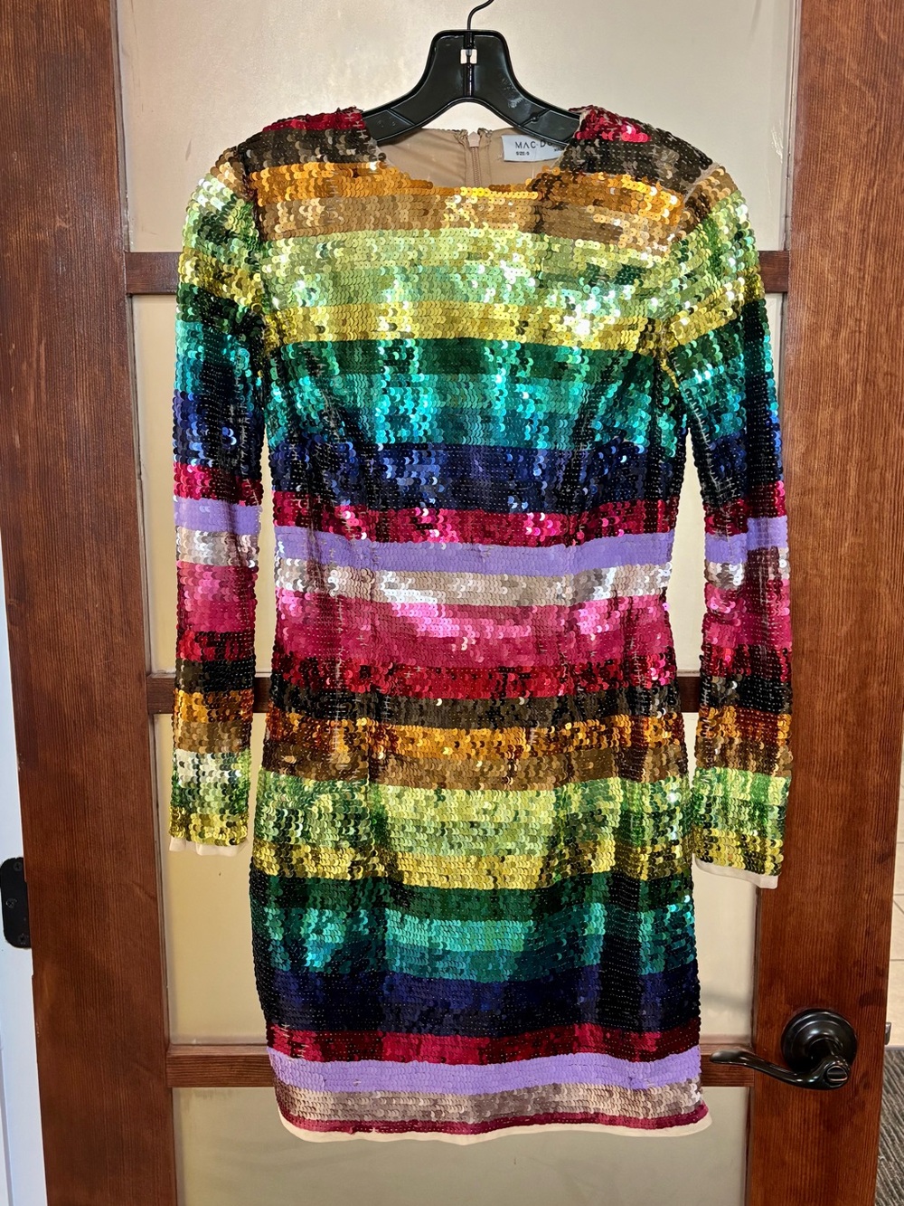 Mac Duggal Women’s Mini Dress— Multicolor Sequined Stripe